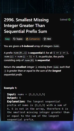 LeetCode 2996 in 30 Seconds | Prefix Sum + HashSet Trick #leetcode #coding #python