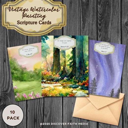 Vintage Watercolor Painting Scripture Card Set | Bible Verse Cards | Vintage Painting Design| 10 Pack! - Etsy