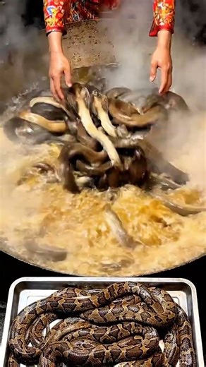 Deep-Fried King Cobra & Python Street Food #seafood #food #fish #cooking #animalsmarket #meatmarket