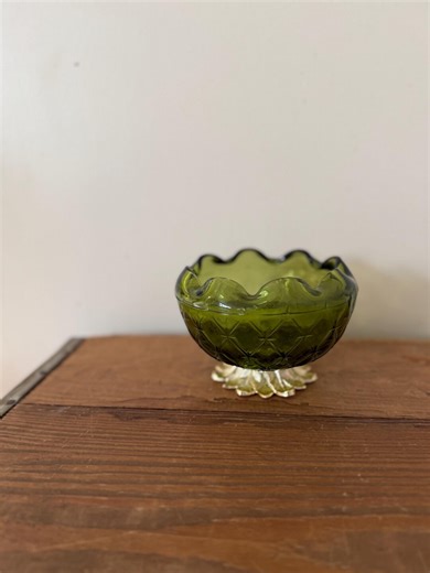 Vintage Indiana Glass Company "diamond Duette" Bowl, Footed Green Glass Bowl With Pineapple Pedestal Base, Mid Century Modern Pedestal Bowl - Etsy