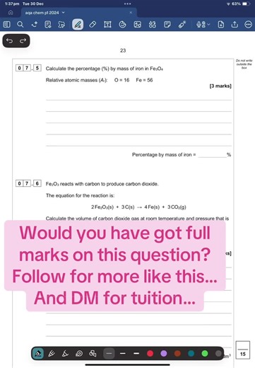 Percentage by mass GCSE Chemistry. Message me for tuition. Following along for more science and maths content like this… #gcse #gcsechemistry #grade9students #revise #aqa