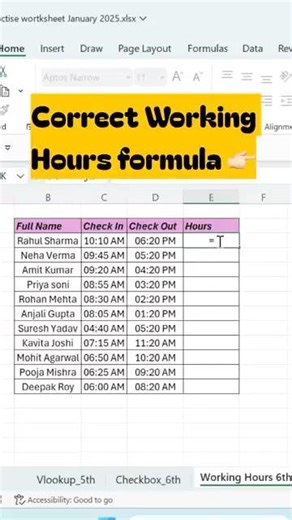 Learn Excel working Hours formula in Hindi ‼️