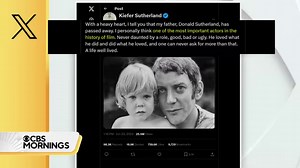 Legendary actor Donald Sutherland died Thursday at age 88. Throughout his career, which spanned more than half a century, Sutherland appeared in more than 200 roles — including “M*A*S*H,” “The Hunger Games” and “Animal House.” https://cbsn.ws/45yvlQC | CBS Mornings