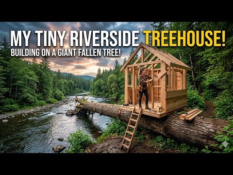 A Girl Built a Tree House on a Giant Fallen Tree