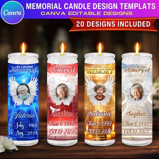 20x Memorial Candle Label Canva Template | in Loving Memory Sticker Design | Stairway to Heaven RIP Pillar Candle Wrap Printable - Etsy