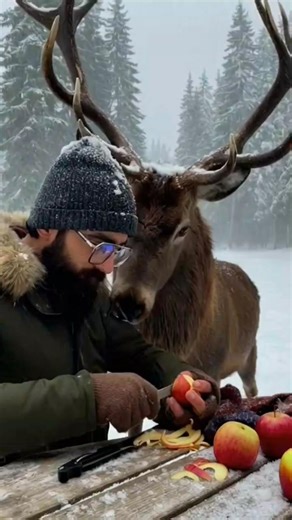 Feeding Apples in Freezing Snow ❄️🍎 | Sharing Warmth When Winter Hits Hard #WinterLife #nature #snow