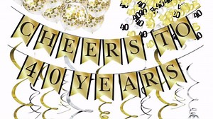 40th Birthday and Anniversary Decorations Party Pack - Cheers to 40 Years Banner, Balloons, Swirls and Confetti Party Supplies