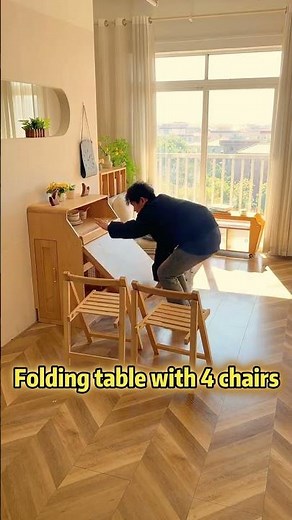 Scandinavian-style solid wood folding dining table with 4 stackable folding chairs #furniture