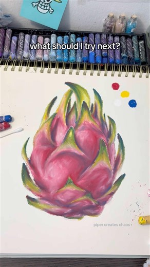 Drawing dragon fruit with ONLY blue, red & yellow oil pastels #oilpastel #drawing #arttutorial