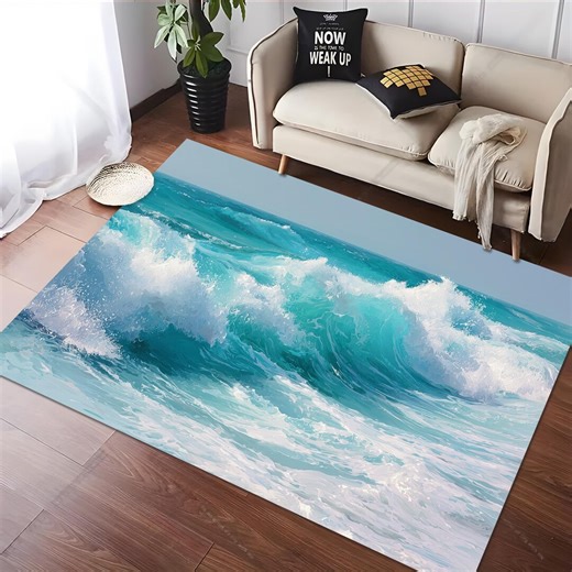 Ocean Waves Coastal Rug: Soft Microfiber Beach Decor - Etsy