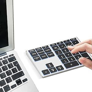 DC Wireless Bluetooth Numeric Keypad with 7 Color Auto Flashing Backlight Aluminum Rechargeable 35 Keys Number Pad for MacBook Pro/Air iPad iMac Windows Android (Silver)