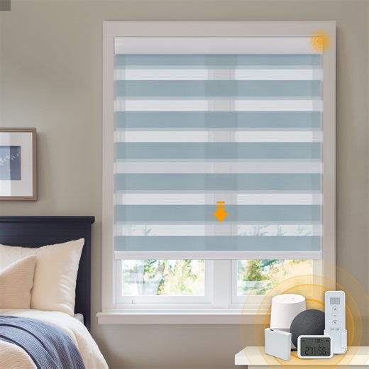 Keego Smart Motorized Zebra Shades Work with Wi-Fi Intelligent Sensor Shades with Remote Window Blinds work with Alexa Google for Smart Home Office,70"Wx76"H(SodaBlue, Light Fithering)