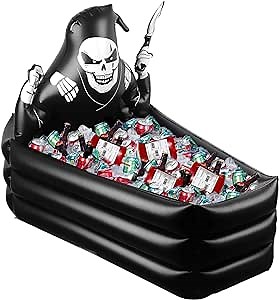 44 Inch Inflatable Grim Reaper Coffin Cooler Halloween Party Supplies 120+ Cans Large Capacity Inflatable Drink Holder for Indoor Outdoor Home Halloween Birthday Party Decorations, Black