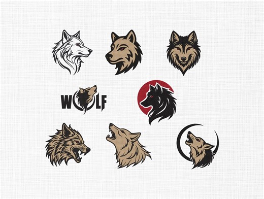 Wolf Embroidery, Wolf Head Embroidery Designs Set, Wild Wolf Machine Embroidery, Animal Logo Style Wolves, Instant Download - Etsy
