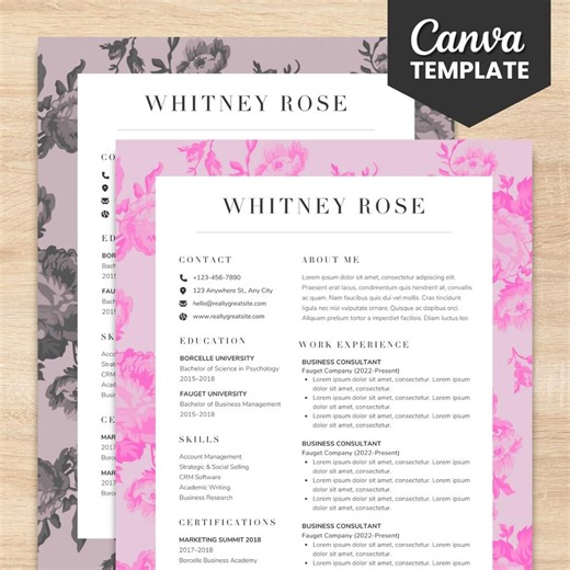 Colorful Floral Resume Templates Canva: Cover Letter & CV (US Letter) (digital Download) - Etsy