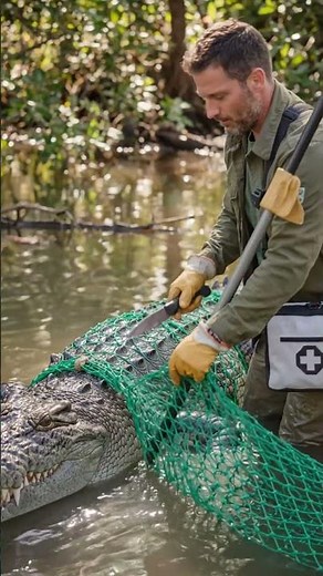 Watch Rescuers Safely Free a Crocodile From Net #AnimalRescue #Wildlife #Shorts