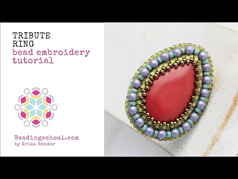 BEADINGSCHOOL by Erika: Tribute ring bead embroidery tutorial with handmade cabochon and Czech beads