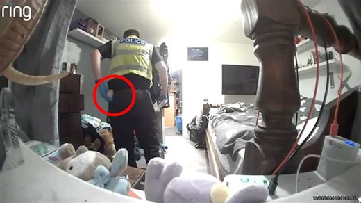 Police officer stuffs woman's underwear into back pocket whilst searching house