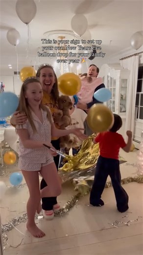Shannon Doherty on Instagram: "NYE FAMILY BALLOON DROP TRADITION 🎈🎉you’ve been thinking about starting a New Year’s Eve tradition—this is your sign!!🎈✨ Our DIY balloon drop has become one of our favorite family moments, and the best part? You can do it anytime. Little kids? Do it at 8pm. Big kids? Midnight. The memory is what matters! All you need is a disposable tablecloth and some balloons! Best tradition and so easy! Comment NYE for supplies and links to how I made this!! #NYE #FamilyTradi