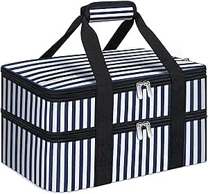 Amazon.com: Double Insulated Casserole Carrier, Portable Casserole Carrier for Hot or Cold Food Lunch Tote Warmer or Cooler Bag, Lasagna Lunch Bag for Potluck Parties- Fits 9" x 13" Baking Dish-Blue Stripes: Home & Kitchen