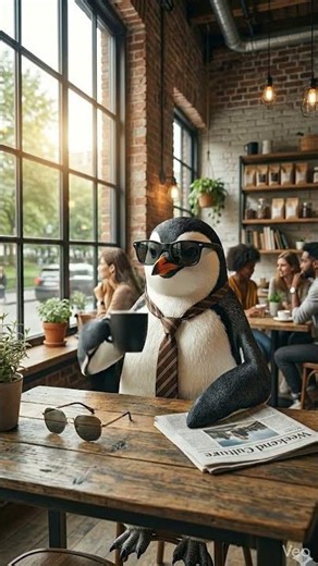 「意識高い系ペンギンのモーニング」#ペンギン #癒やし #休日の過ごし方 #カフェ