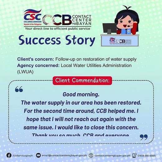 𝗦𝗨𝗖𝗖𝗘𝗦𝗦 𝗦𝗧𝗢𝗥𝗬 | Contact Center ng Bayan (CCB) | Local Water Utilities Administration (LWUA)