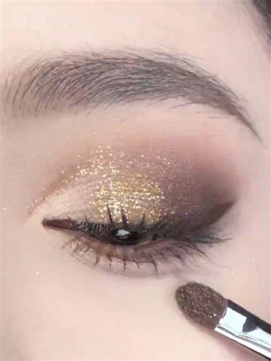 Champagne Gold Brown Glitter Eye Tutorial 🔔 #shorts