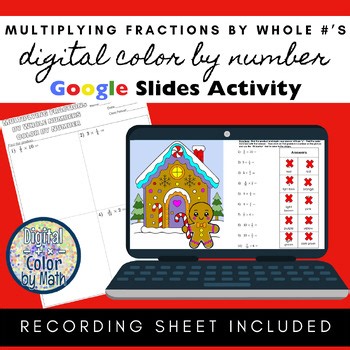 Digital Color by #: Multiplying Fractions by Whole Numbers - Christmas Holiday