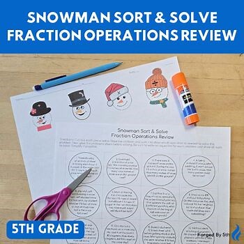 5th Grade Fraction Operations Practice - Snowman/Winter Math Activity