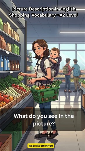 SpeakBetterIn60 on Instagram: "A2 Pre Intermediate English Listening and Speaking Practice | Describing the picture to learn Shopping vocabulary #ieltsspeaking #ieltslistening #spokenenglish #ielts #ᴇxᴘʟᴏʀᴇᴘᴀɢᴇ"