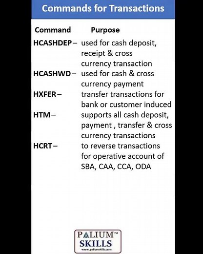 Commands for Transactions in Finacle || Learn a skill at Palium Skills