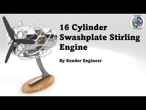 CAD Model - 16 Cylinder Swashplate Stirling Engine - Assembly and Working animation