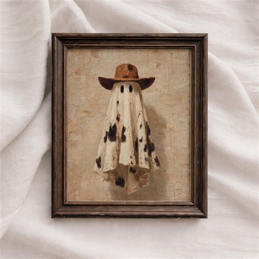 Cowboy Ghost Print, Cozy Minimalist Halloween Wall Art, Digital Download #059 - Etsy