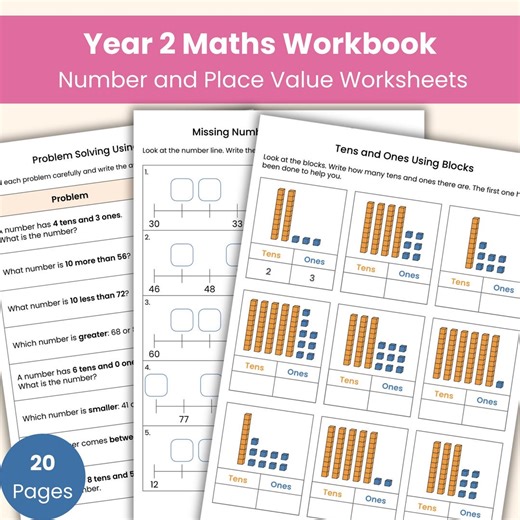 Year 2 Maths Workbook | Number and Place Value Worksheets | Counting, Tens and Ones & Problem Solving - Etsy Australia