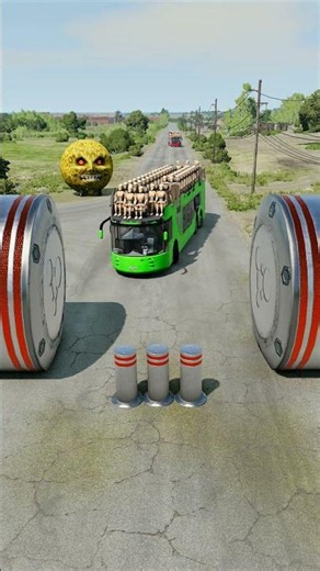 Long Colourful Capsule Buses vs Hydraulic Crush - BeamNG.drive