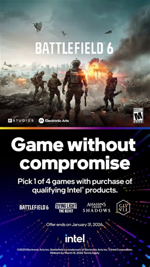 Intel Gaming on Instagram: "This holiday season, respec your gear 💥 Now through Jan. 31, get Battlefield 6 with the purchase of a qualifying Intel® product. Link with more info in bio"