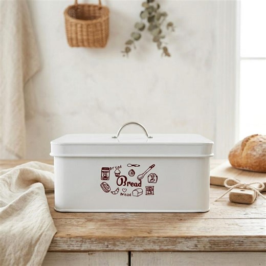 Vintage Style White Metal Bread Bin, Handcrafted Farmhouse Kitchen Storage Container - Etsy
