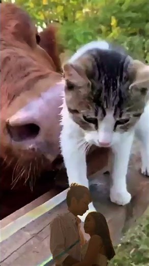Cat andCow funny videos #funny #animalfacts #cat #facts #animals #shortsfeed