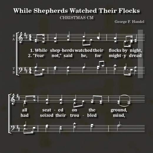 Four Voices Telling the Nativity Story CHRISTMAS (CM) Tune Meter: Common Meter (8.6.8.6) Tune Name: CHRISTMAS Composer (often attributed): George F. Handel (adapted) Source: Melody adapted from “See, the Conqu’ring Hero Comes” (from Judas Maccabaeus, 1747) Most Common Text Pairing: While Shepherds Watched Their Flocks Public Domain Original recording by Hymnal Harmonizers Hub. Based on a public domain hymn (verified via Hymnary.org). Melody and lyrics are free for public use; no copyrighted mate