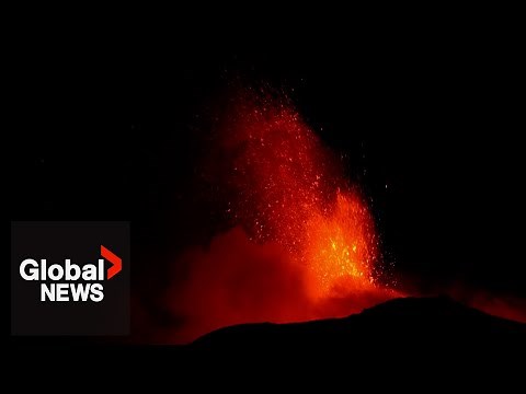 Mount Etna volcano eruptions illuminate night sky in Italy