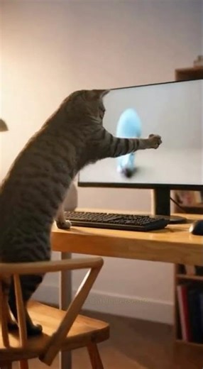Cat Sees a Rat on Screen Watch Cat Epic Reaction #shorts #cat #trendingshorts #viral #short