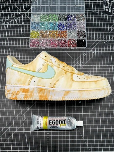 Custom Nike Air Force 1s with Orange Gems and Gold Foil #trending #viral #shorts