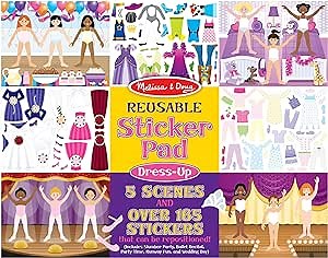 Melissa & Doug Reusable Sticker Pad: Dress-Up - 165+ Reusable Stickers - Removable Stickers, Kids Fashion Activities, Restickable Sticker Book for Kids Ages 3+