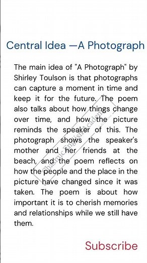 Central Idea — A Photograph By Shirley Toulson | Class 11 Chapter 1 ka central idea