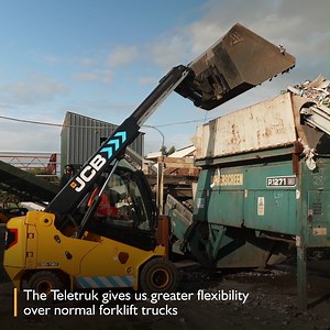 18K views · 270 reactions | Our new electric Teletruk is built for both indoor and outdoor use, in arduous environments like waste and recycling. See one being used in the aluminium recycling process here. | JCB | Facebook