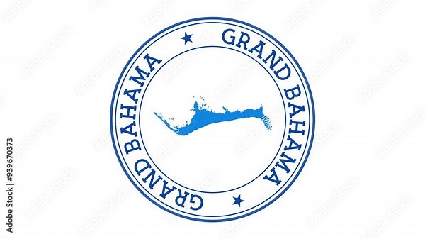 Grand Bahama intro. Badge with the circular name and map of the island. Grand Bahama round logo animation.