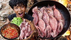 16K views · 368 reactions | Primitive - Cooking and eating - squid delicious | Daily Cooking | Facebook