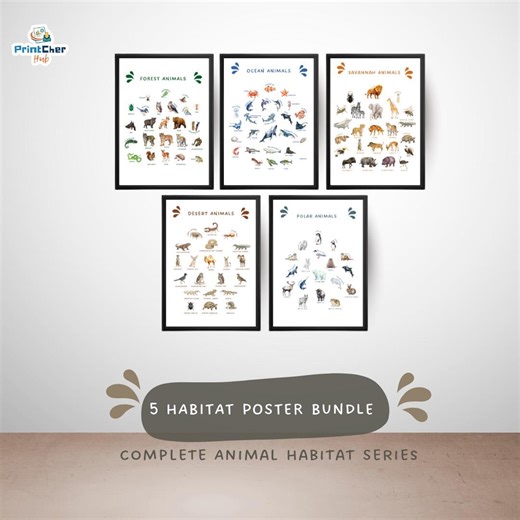 5 Animal Habitat Posters | Forest, Ocean, Desert, Polar, Savannah (digital Download) - Etsy