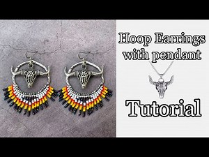Native Western Style Fringe Beaded Earrings | Easy to make hoop earrings with cow skull pendant