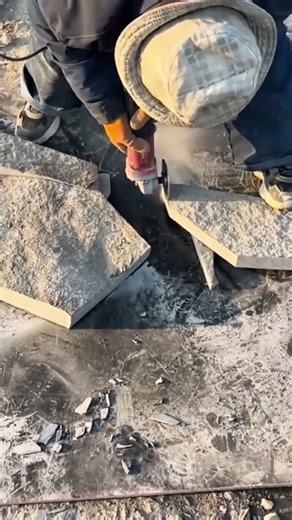 Precision Stone Cutting with Angle Grinder on Granite Slabs